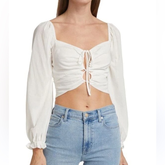 Astr Tops - Astr The Label Fremont White Puff Sleeve Tie Front Top